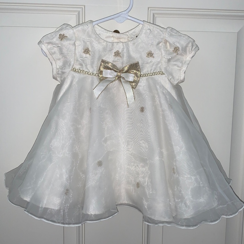 by George, 3-6M, Stunning White Dress w/Gold Accents, Beautifully Made